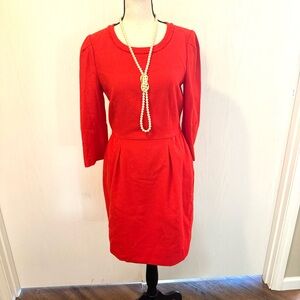 J crew red pencil dress, frayed hem, work wear, date night
